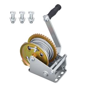 Boat Winch, 1600 lbs Hand Winch, Heavy Duty Manual Rope Crank with 32.8ft Steel Wire, Portable Two-Way Ratchet, Anti-Slip Handle
