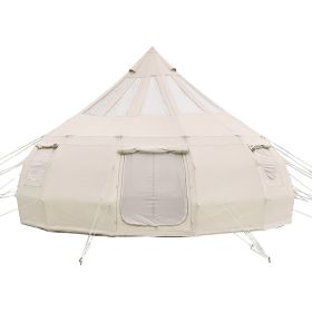 Canvas Bell Tent, 4 Seasons 16.4 ft Yurt Tent for Camping with Stove Jack, Poly-Cotton Canvas Breathable Holds up to 12 People with Rain Cover