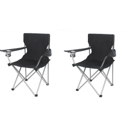 (2Pack) Quad Folding Camp Chair with Cup Holder, Black (Shipment from Walmart)