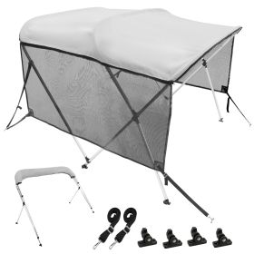 3 Bow Bimini Top Boat Cover, Detachable Mesh Sidewalls, 600D Polyester Canopy with 1" Aluminum Alloy Frame, Includes Storage Boot, 2 Support Pole