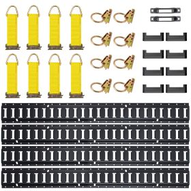 E Track Tie-Down Rail Kit, 30PCS 5FT E-Tracks Set Includes 4 Steel Rails & 2 Single Slot & 8 O Rings & 8 Tie-Offs with D-Ring & 8 End Caps