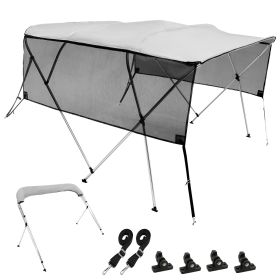 4 Bow Bimini Top Boat Cover, Detachable Mesh Sidewalls, 600D Polyester Canopy with 1" Aluminum Alloy Frame, Includes Storage Boot, 2 Straps