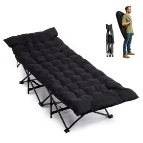 Folding Camping Cot Bed with Soft Pad, Portable Outdoor Cot, Adults Sleeping Bed for Home Office Nap Beach Travel, Black (Option: Black)