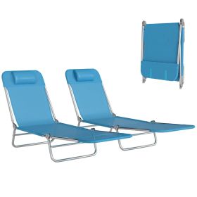 2 Piece Folding Chaise Lounge Chairs, Pool Sun Tanning Chairs With Reclining Back, Breathable Mesh Seat, Headrest For Beach, Yard, Patio, Blue (Option: Blue Silver Gray Matte Frame)