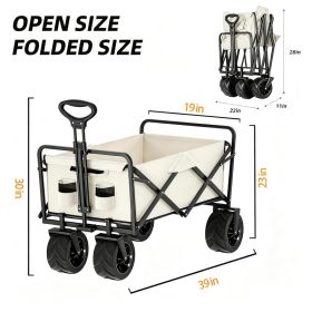 Foldable Multifunctional Camp Trailer Large Capacity Outdoor Camping Beach Trolley Available In Black And Beige (Option: Beige)