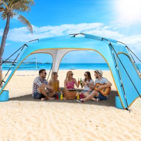 Beach Tent Sun Shelter UPF 50+,10x10 FT Beach Canopy Tent Sun Shade,Pop Up Beach Canopy with 8 Sandbags, Outdoor Beach Shade for Camping Trips (Color: Light Blue)