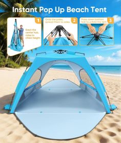 Beach Tent Sun Shelter for 5-6 Person, Pop Up Beach Canopy, UPF 30+ UV Protection, Breathable Mesh Window (Color: Sky Blue L)
